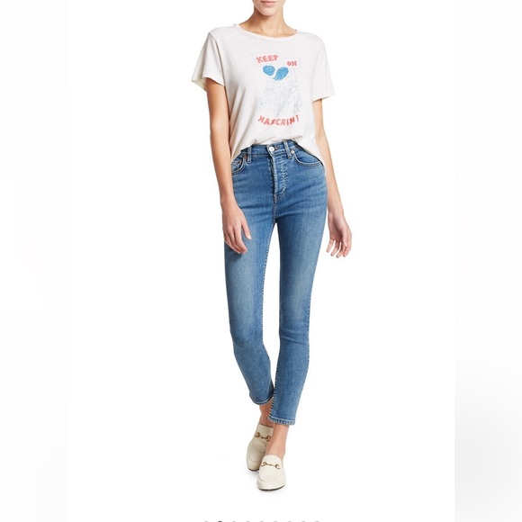 Re/Done Denim - RE/DONE high rise ankle crop stretch skinny jeans in “Light 27”